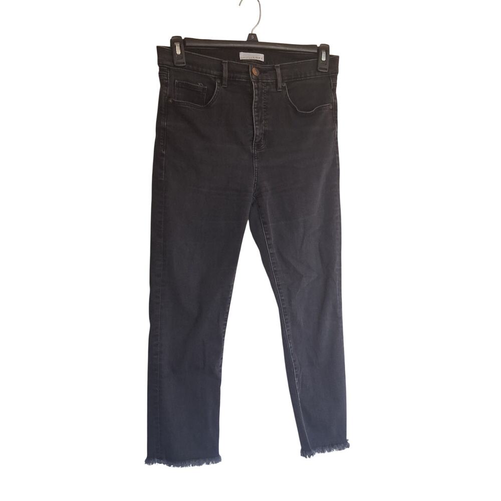 LOFT Size 29 / 8 Black High Rise Slim Straight Crop Jeans Raw Hem